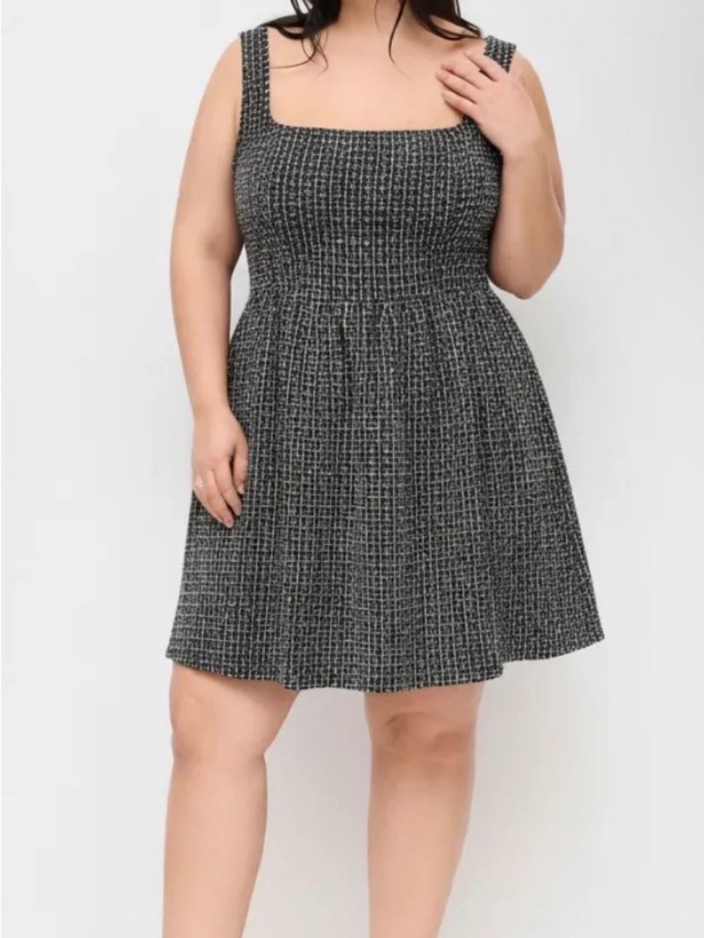 Cider Black & White Textured Square-Neck Mini Dress